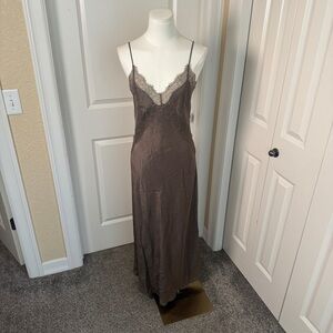 Massimo Dutti Lace Slip Dress Brown Midi Y2K Lingerie Style XS